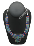 Ethnic Tribal Lapis, Red Coral & Green Turquoise Inlay Statement Necklace,NPN131