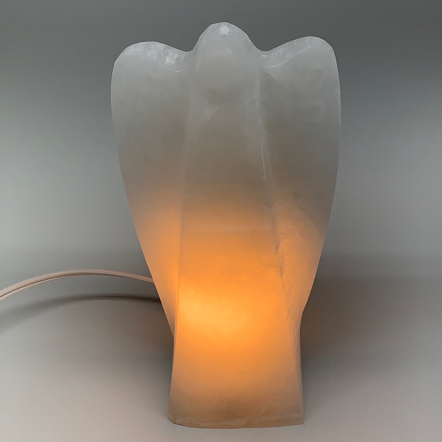 1002g, 7"x3.6"x2.1" White Selenite (Satin Spar) Angel Lamps @Morocco,B9472