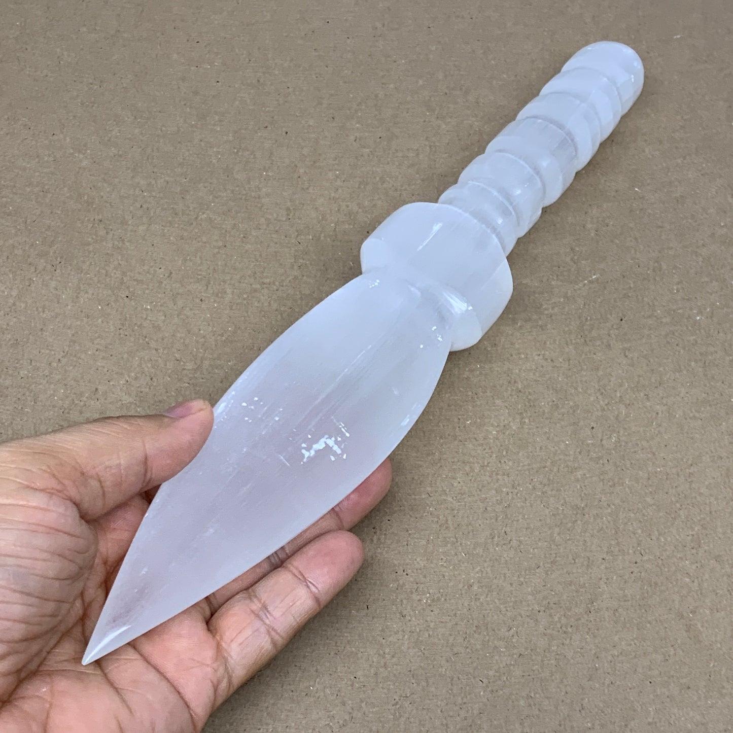 330g,11"x1.7"x1.1"Natural Selenite Crystal Knife (Satin Spar) @Morocco,B24007