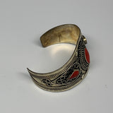34.8g, 1.6" Turkmen Cuff Bracelet Tribal Small Marquise, Red Coral Inlay, B13498