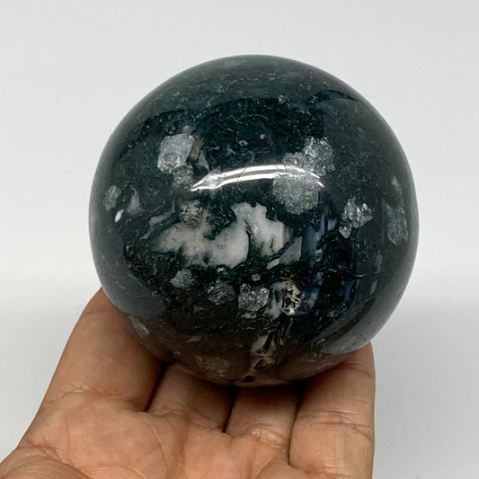420.4g,2.7"(67mm), Natural Moss Agate Sphere Ball Gemstone @India,B22469