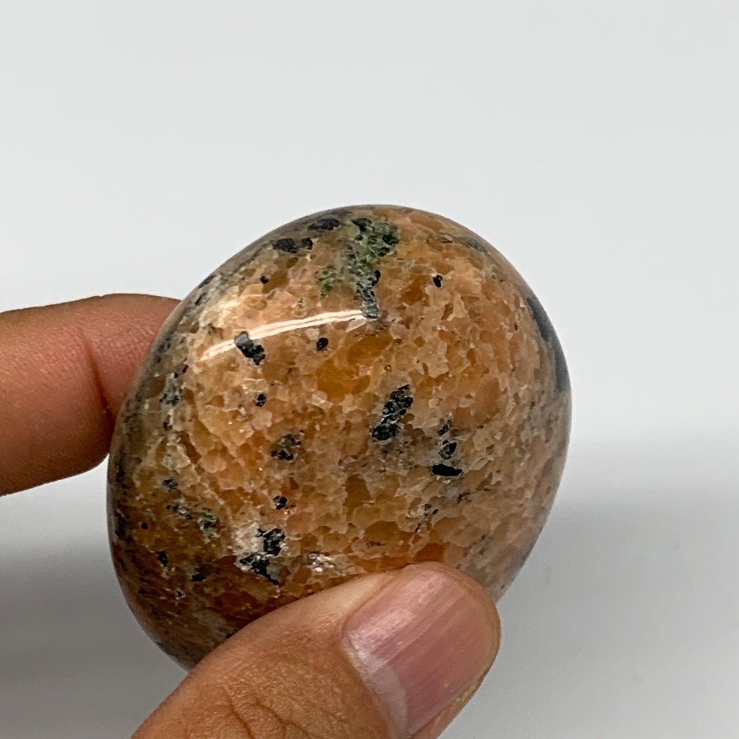 116.3g, 2.4"x1.9"x1", Orange Calcite Palm-Stone Crystal Polished Reiki, B16063