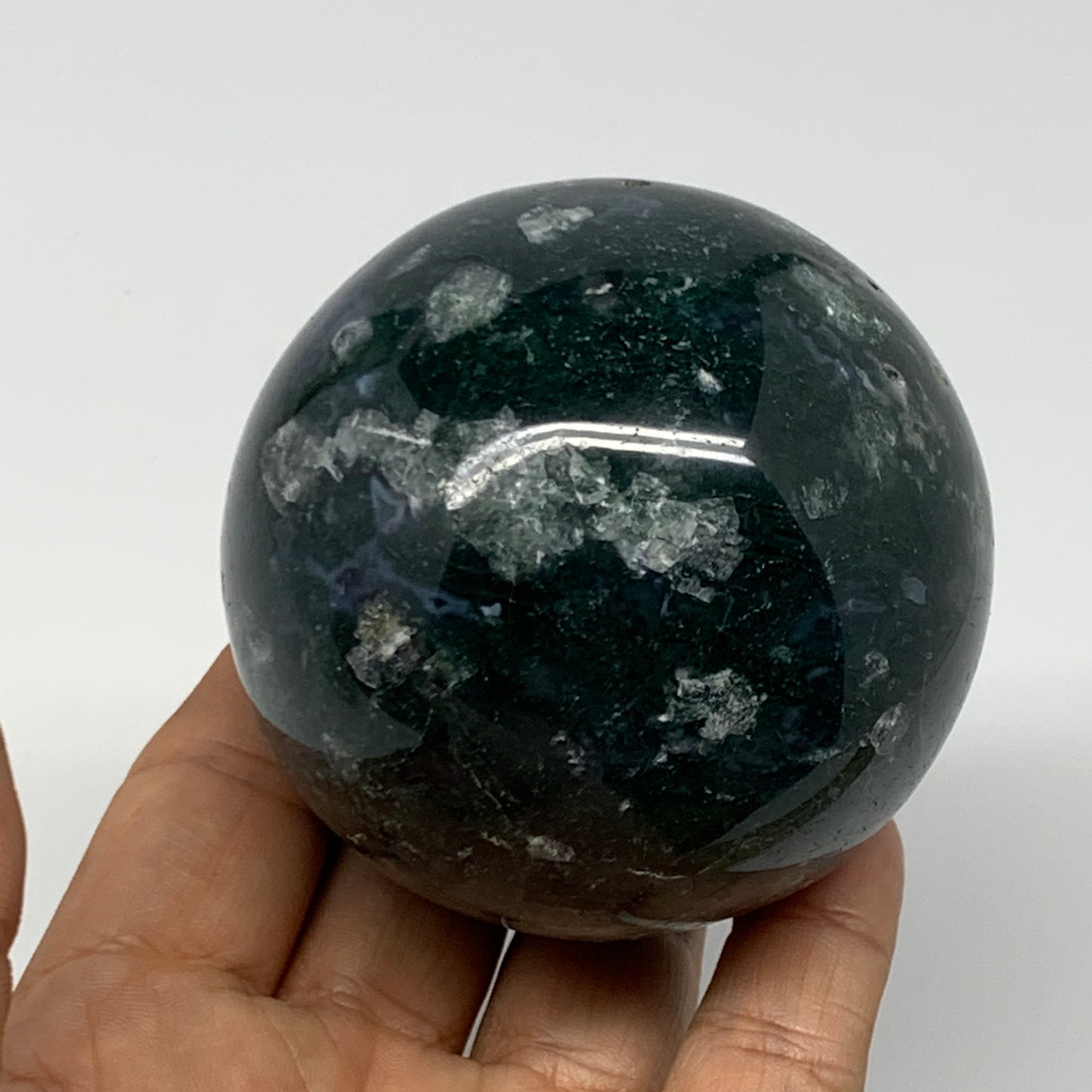 420.4g,2.7"(67mm), Natural Moss Agate Sphere Ball Gemstone @India,B22469