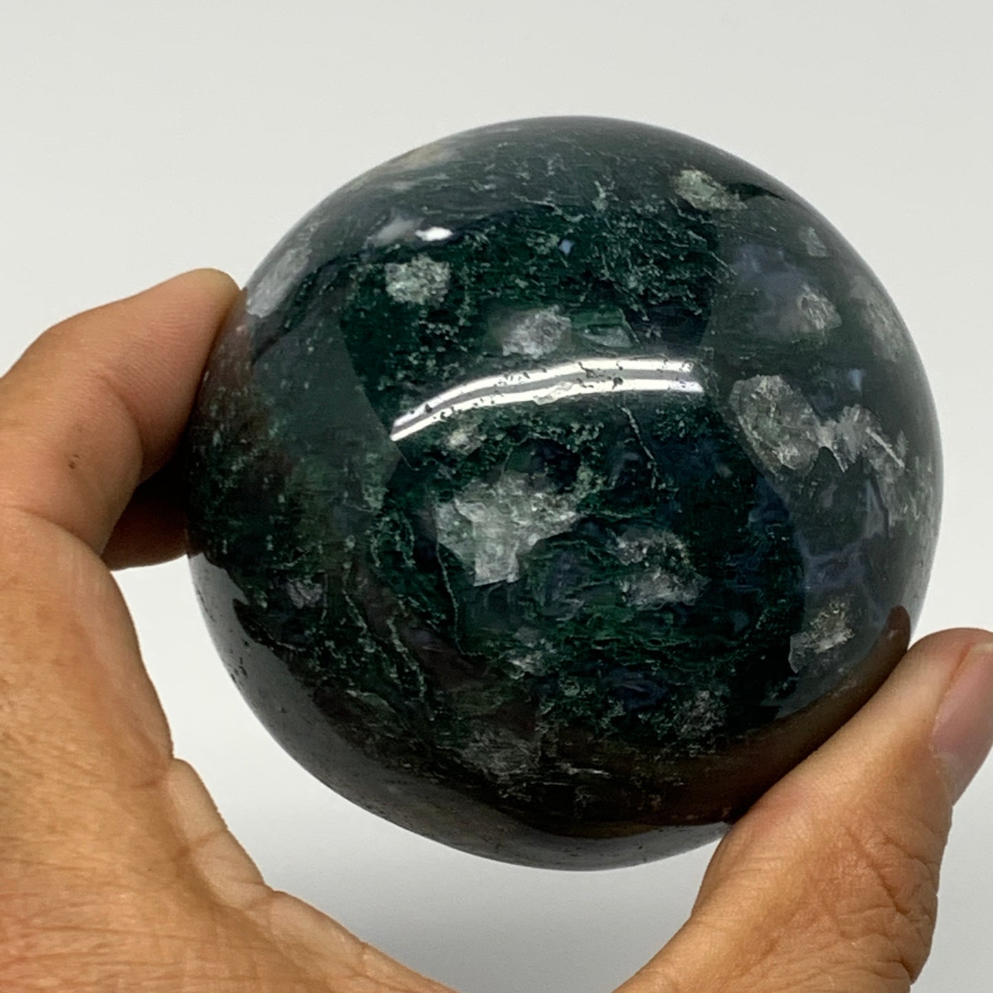 420.4g,2.7"(67mm), Natural Moss Agate Sphere Ball Gemstone @India,B22469