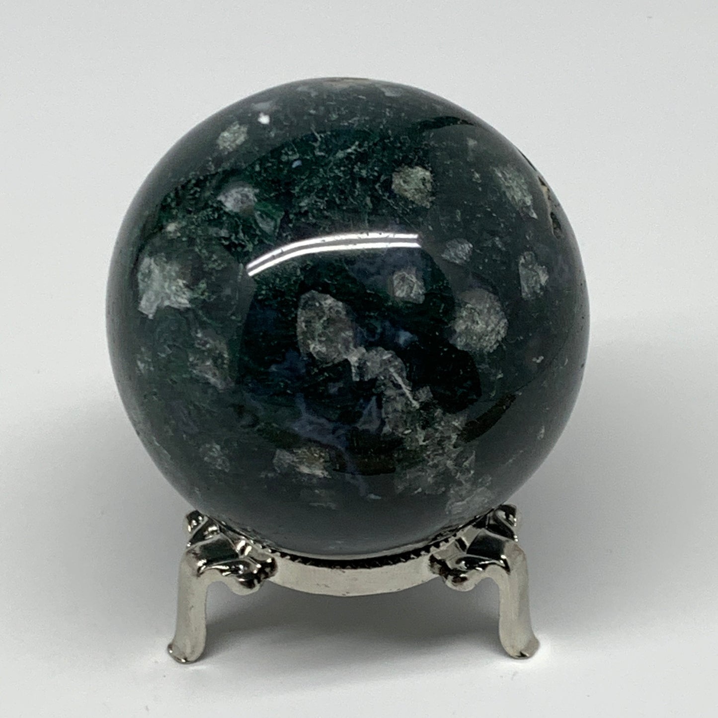 420.4g,2.7"(67mm), Natural Moss Agate Sphere Ball Gemstone @India,B22469