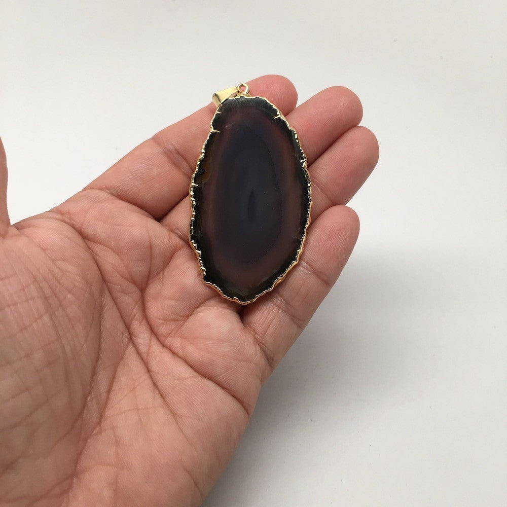 87.5 cts Gray Agate Druzy Slice Geode Pendant Gold Plated From Brazil, Bp980 - watangem.com