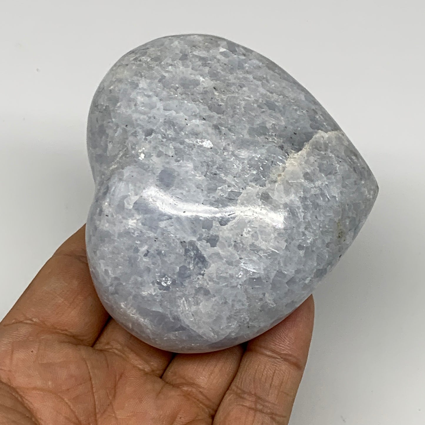 310.1g, 2.8"x3.2"x1.6" Blue Calcite Heart Gemstones Reiki @Madagascar,B17628