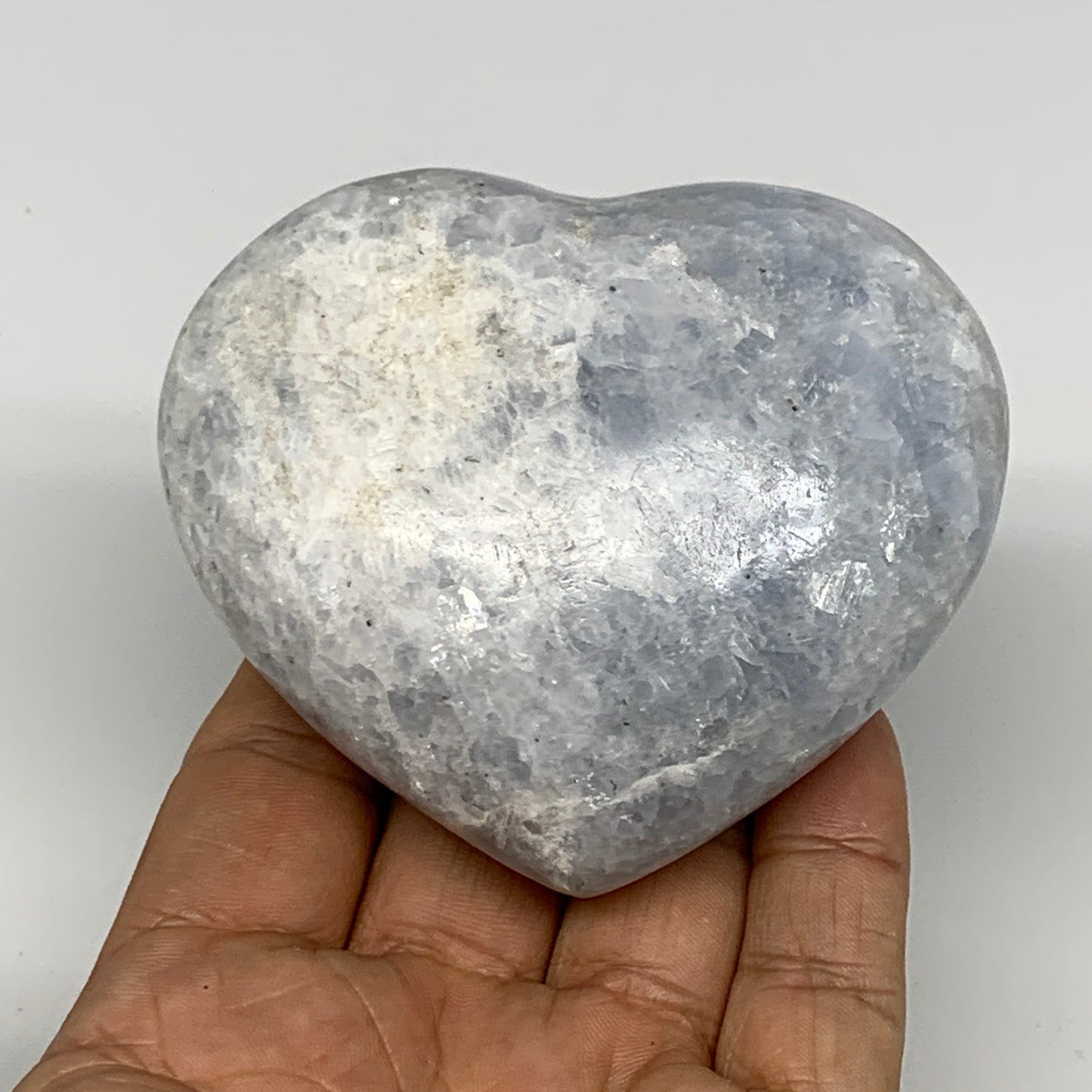 310.1g, 2.8"x3.2"x1.6" Blue Calcite Heart Gemstones Reiki @Madagascar,B17628