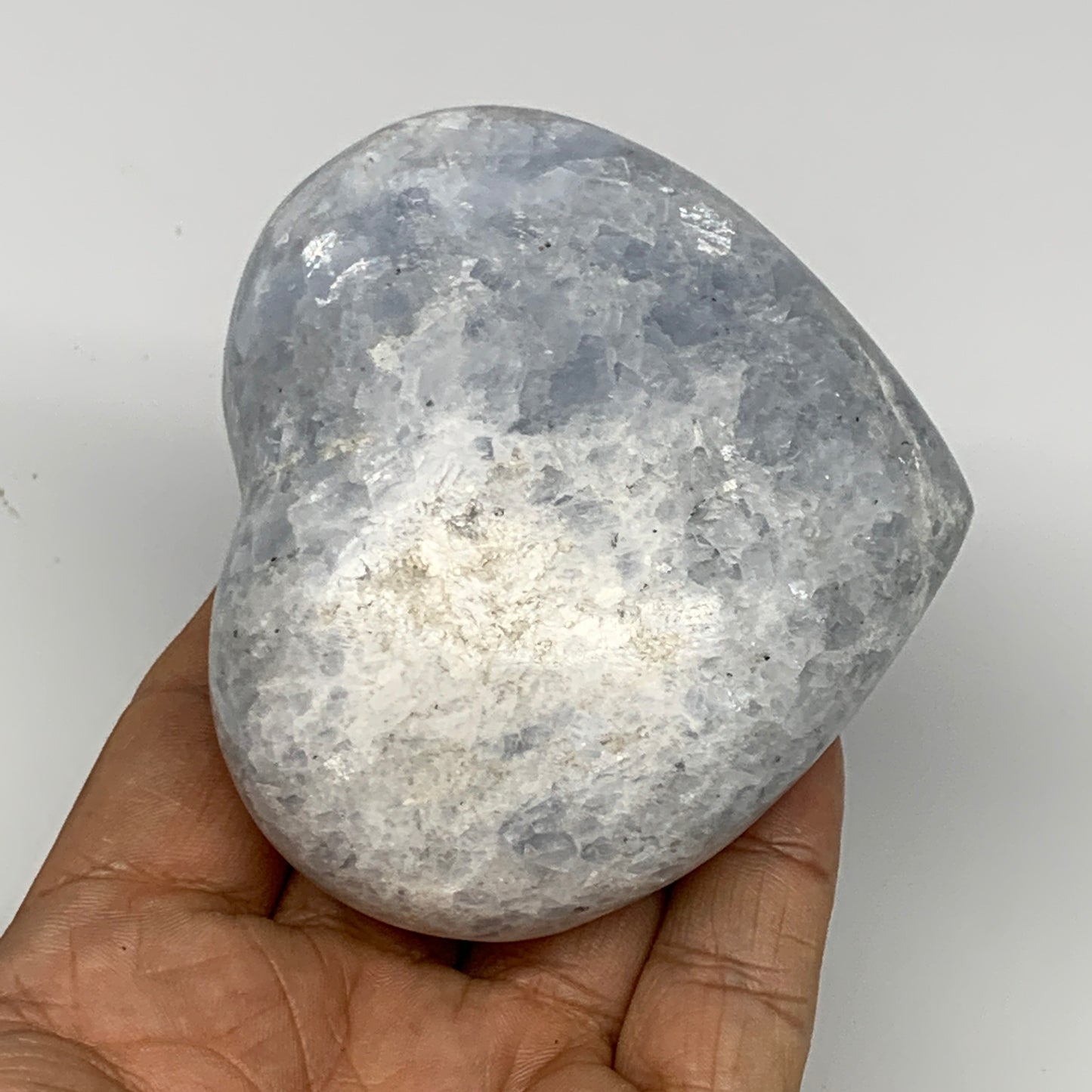 310.1g, 2.8"x3.2"x1.6" Blue Calcite Heart Gemstones Reiki @Madagascar,B17628