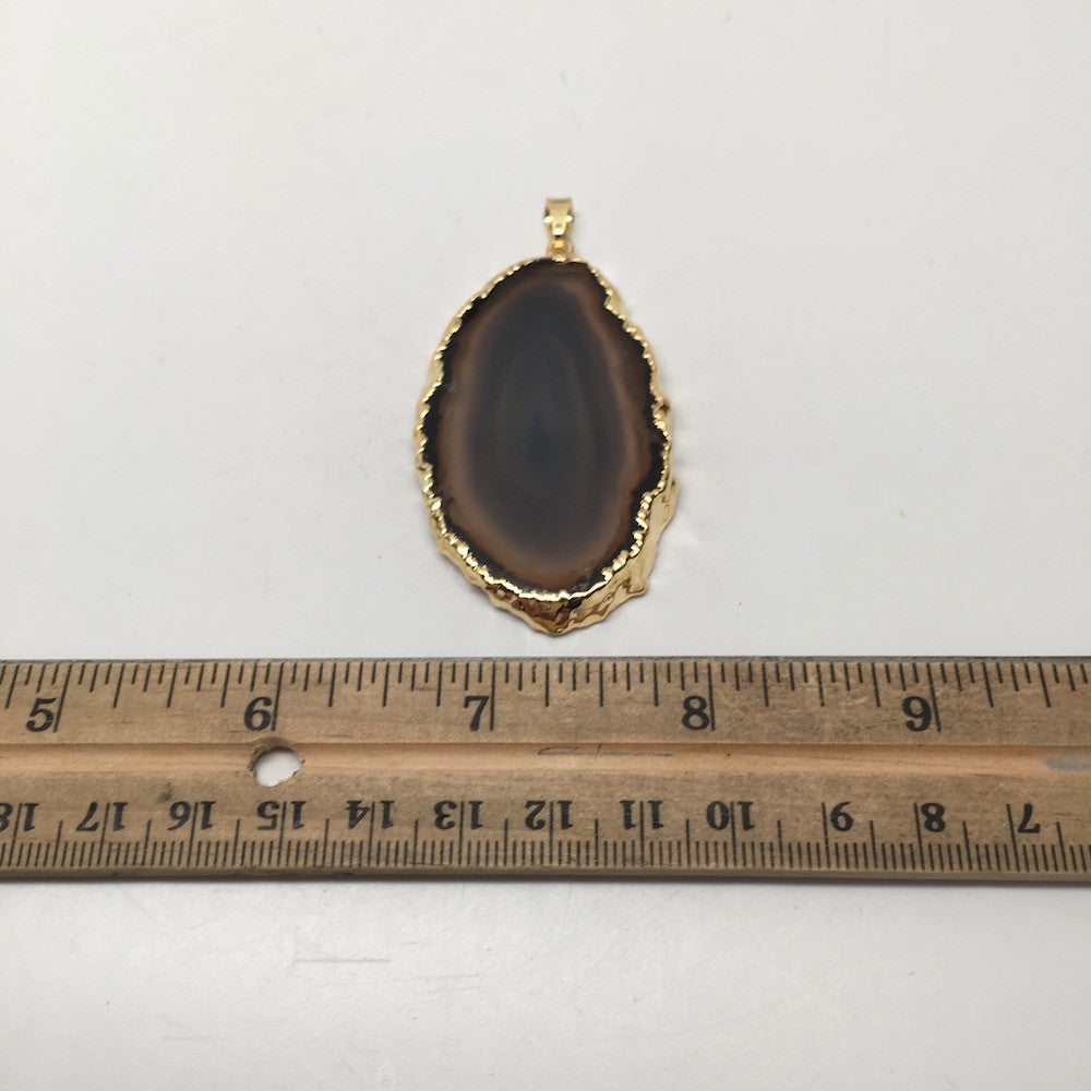 87.5 cts Gray Agate Druzy Slice Geode Pendant Gold Plated From Brazil, Bp980 - watangem.com