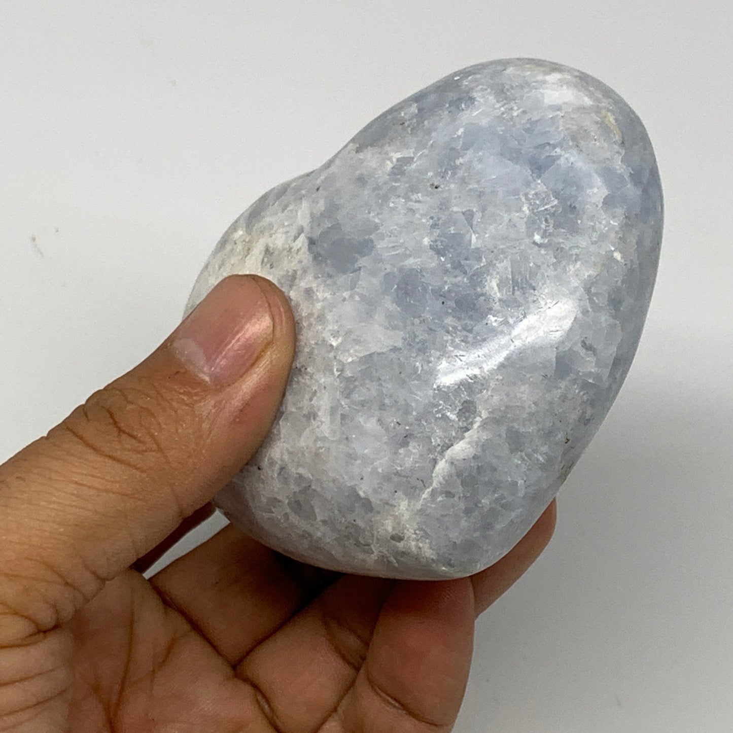 310.1g, 2.8"x3.2"x1.6" Blue Calcite Heart Gemstones Reiki @Madagascar,B17628