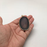 58 cts Gray Agate Druzy Slice Geode Pendant Gold Plated From Brazil, Bp981 - watangem.com