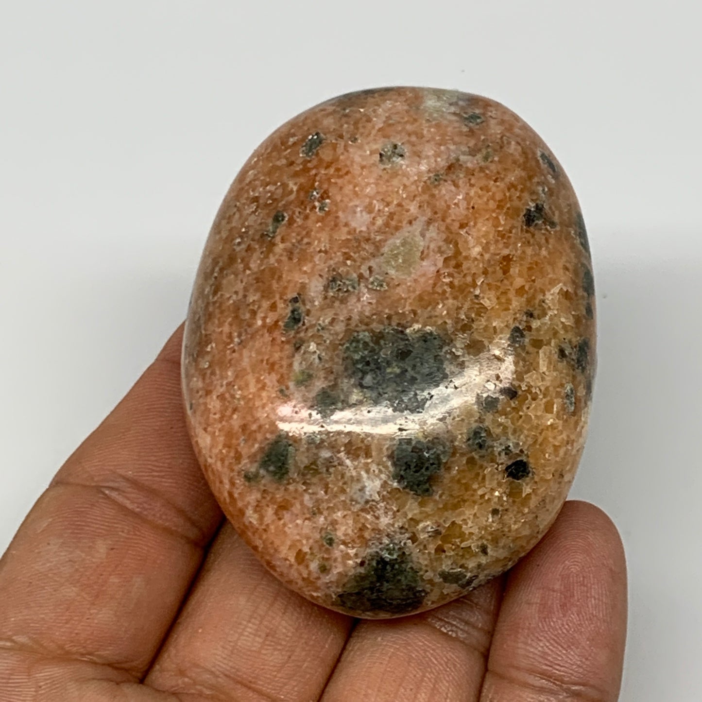 115.1g, 2.5"x1.8"x1", Orange Calcite Palm-Stone Crystal Polished Reiki, B16065