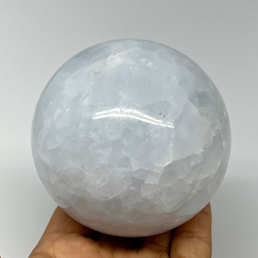 765g,3.2"(81mm) Blue Calcite Sphere Gemstone @Madagascar,Healing Crystal,B20778