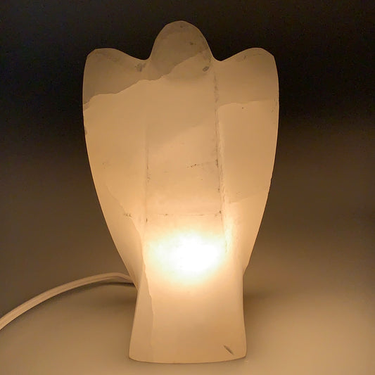 1252g,7"x3.9"x2.5" White Selenite (Satin Spar) Angel Lamps @Morocco,B9477
