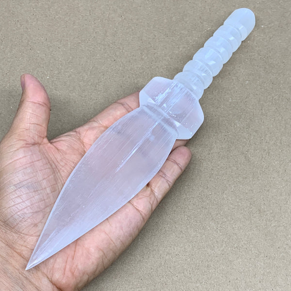 215g,10.75"x1.7"x0.8"Natural Selenite Crystal Knife (Satin Spar) @Morocco,B24015