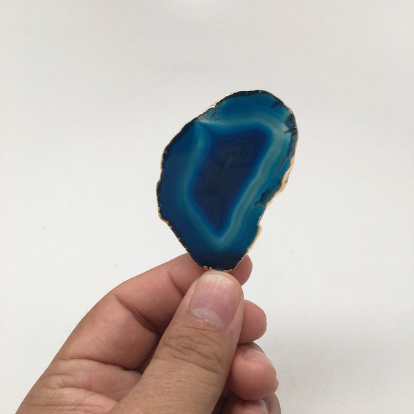 87 cts Blue Agate Druzy Slice Geode Pendant Gold Plated From Brazil, Bp989 - watangem.com