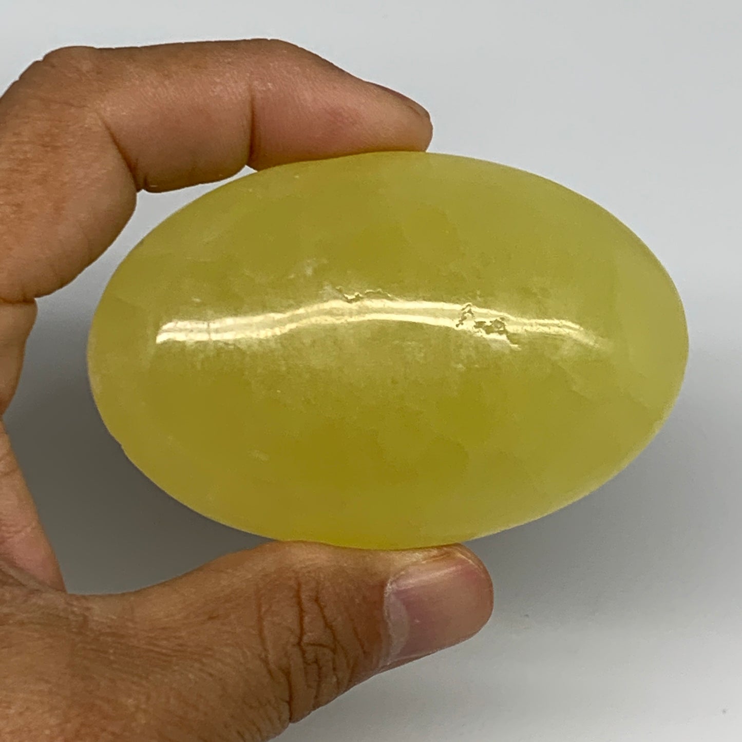 129g, 2.8"x1.9"x0.9", Lemon Calcite Palm-Stone Crystal Polished @Pakistan,B26431