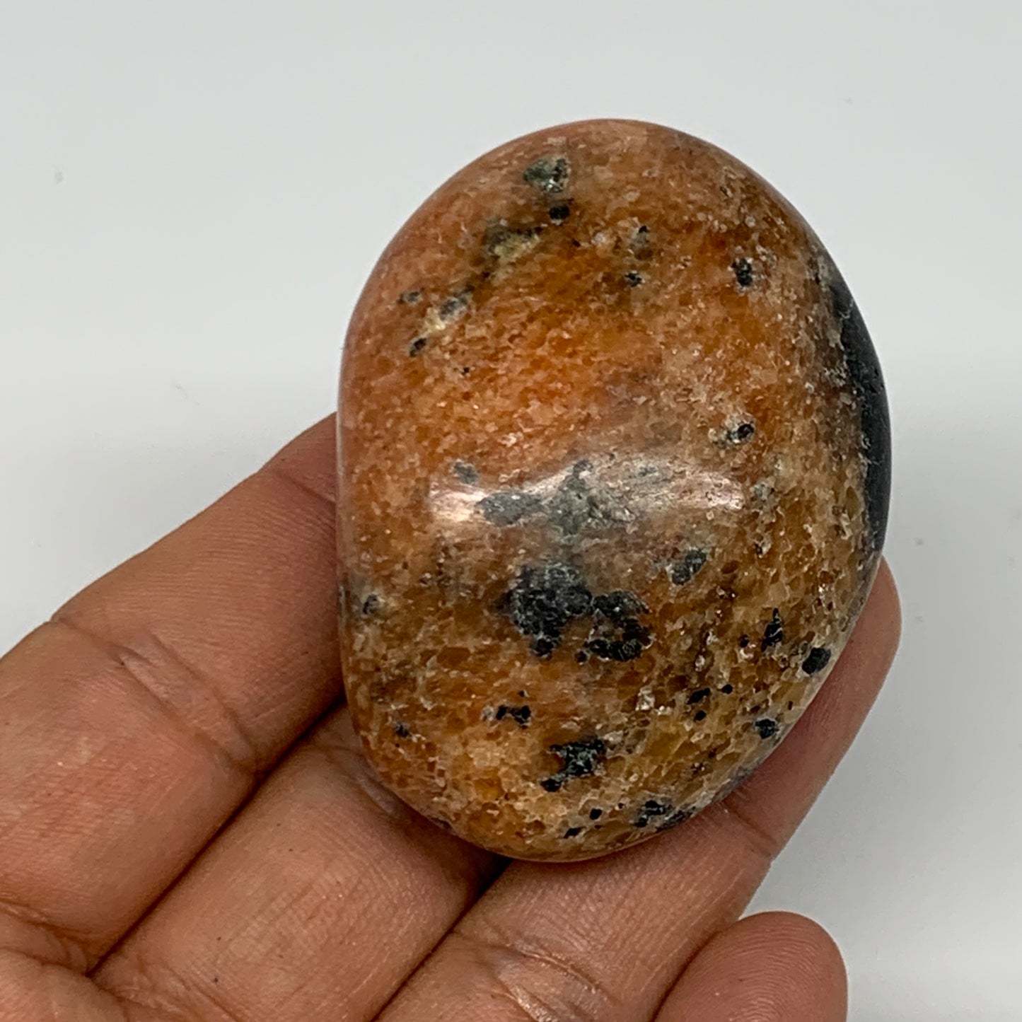 77.2g, 2.2"x1.6"x1", Orange Calcite Palm-Stone Crystal Polished Reiki, B16073