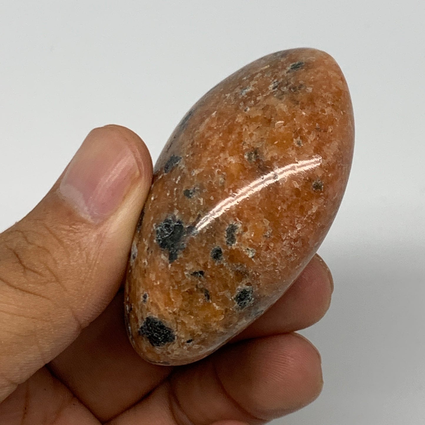 77.2g, 2.2"x1.6"x1", Orange Calcite Palm-Stone Crystal Polished Reiki, B16073