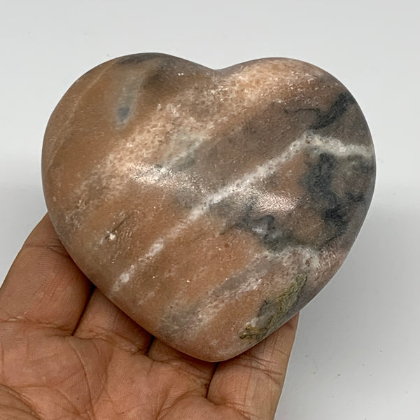 313.4g, 3.1"x3.3"x1.4" Orange Calcite Heart Gemstones from Madagascar, B17637