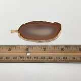 118.5 cts Gray Agate Druzy Slice Geode Pendant Gold Plated From Brazil, Bp996