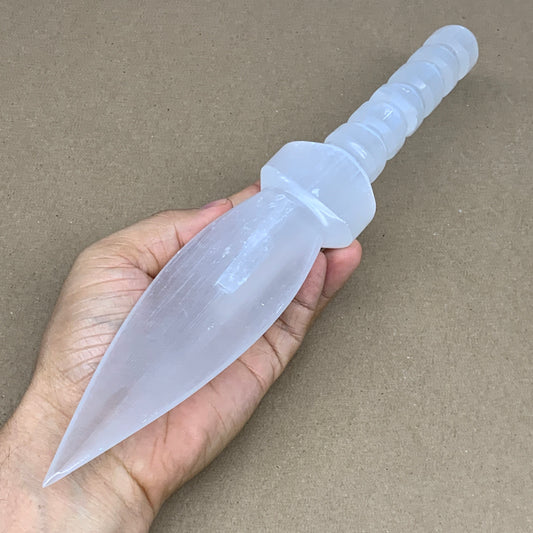 290g,11.5"x1.9"x0.9"Natural Selenite Crystal Knife (Satin Spar) @Morocco,B24021