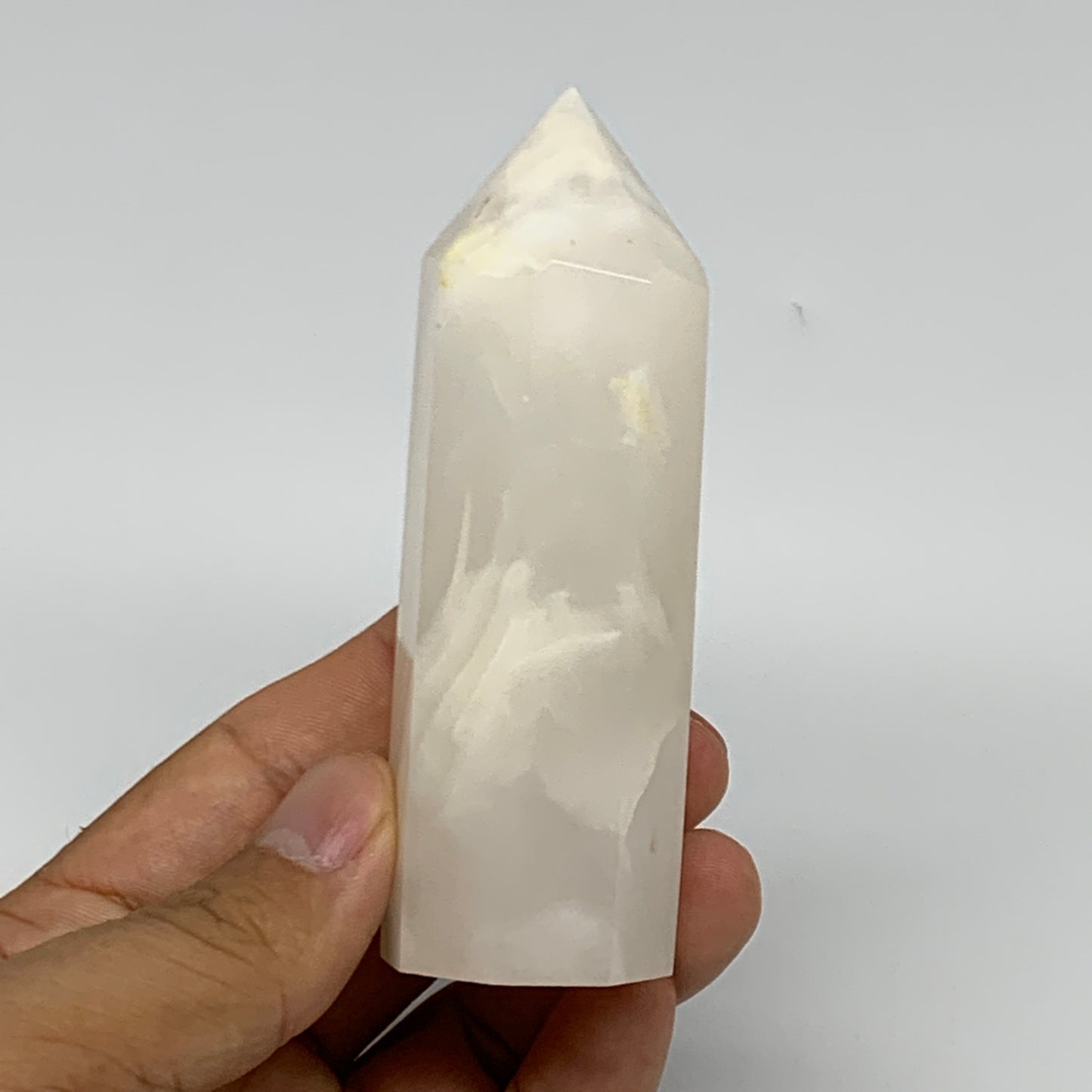 152.4g, 3.7"x1.2" Pink Calcite Point Tower Obelisk Crystal, B23249