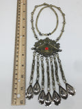 66.3g, 21" Old Turkmen Necklace Pendant Gold-Gilded Boho Statement,TN448