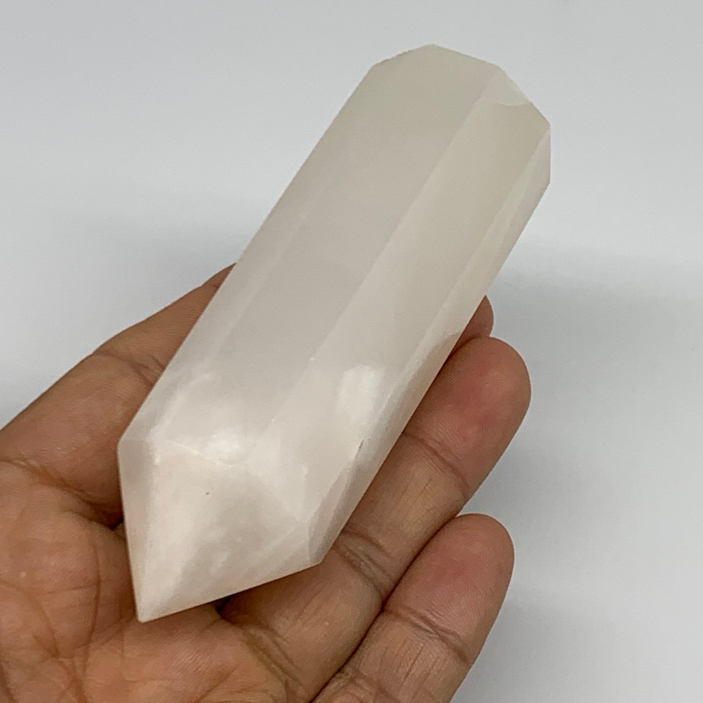 152.4g, 3.7"x1.2" Pink Calcite Point Tower Obelisk Crystal, B23249