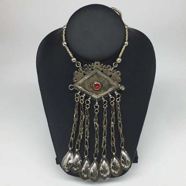 67.5g, 21" Old Turkmen Necklace Pendant Gold-Gilded Boho Statement,TN450