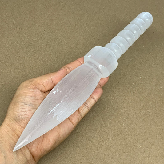 335g,12.1"x1.7"x1"Natural Selenite Crystal Knife (Satin Spar) @Morocco,B24023