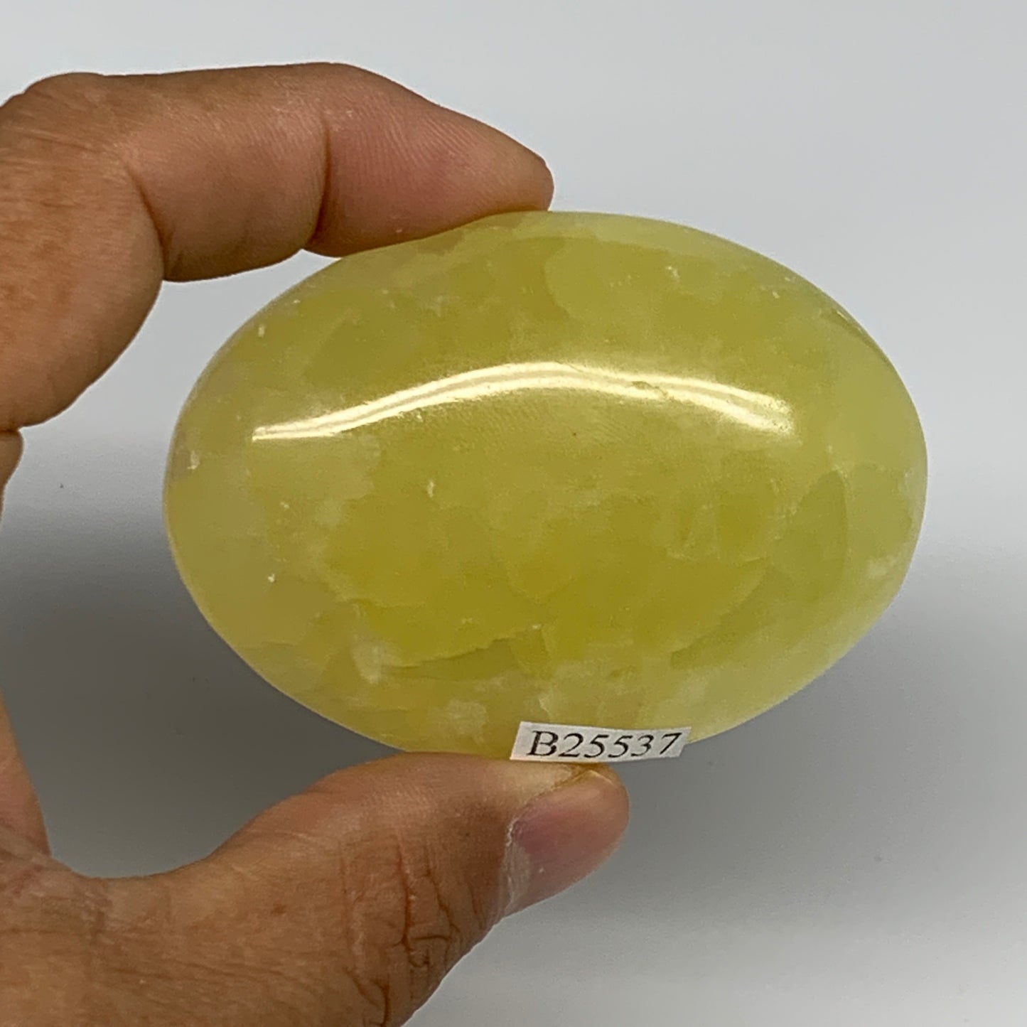 113.4g, 2.6"x1.9"x0.9", Lemon Calcite Palm-Stone Crystal Polished @Pakistan,B255