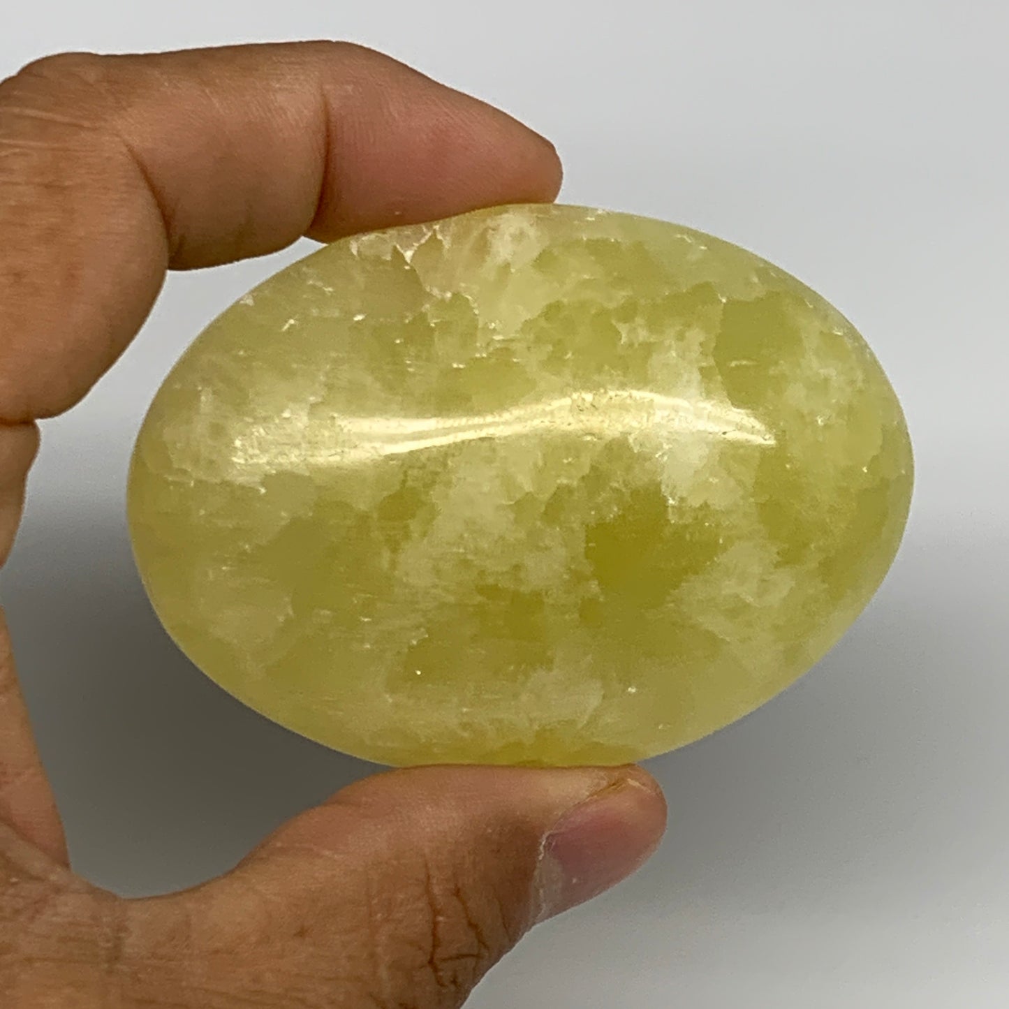 113.4g, 2.6"x1.9"x0.9", Lemon Calcite Palm-Stone Crystal Polished @Pakistan,B255