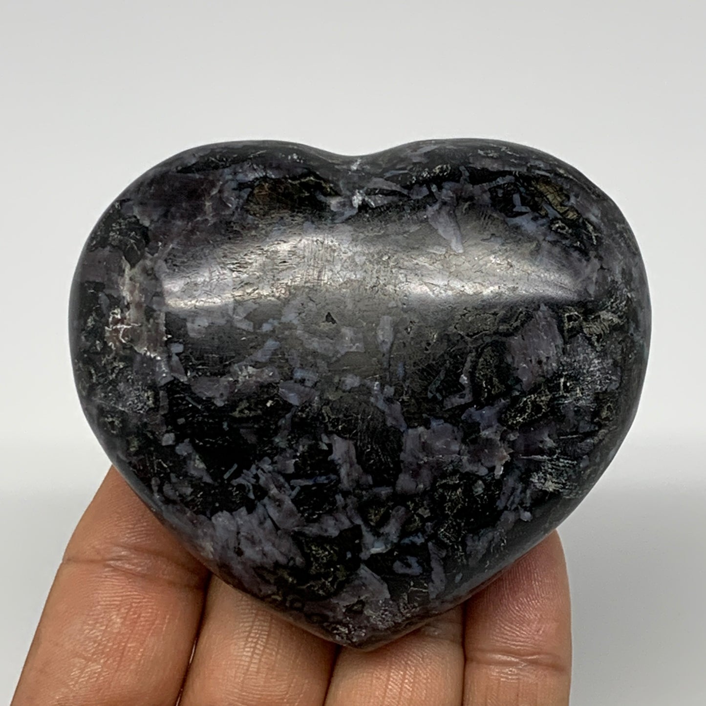 245.8g,2.7"x3"x1.2" Indigo Gabro Merlinite Heart Gemstone @Madagascar, B17641