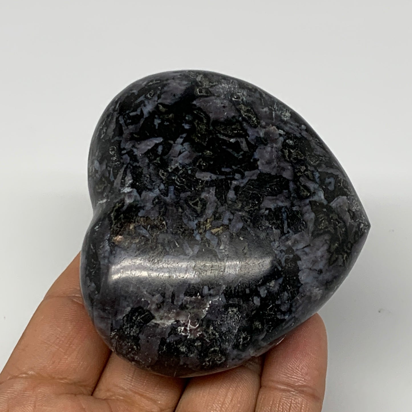 245.8g,2.7"x3"x1.2" Indigo Gabro Merlinite Heart Gemstone @Madagascar, B17641