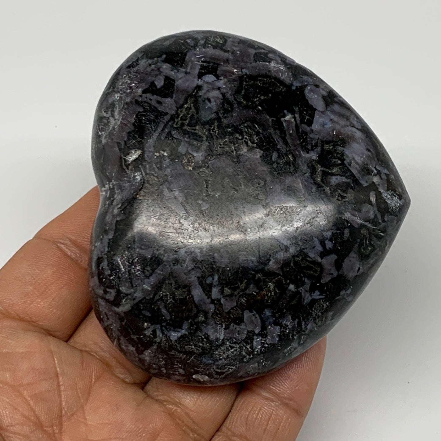 245.8g,2.7"x3"x1.2" Indigo Gabro Merlinite Heart Gemstone @Madagascar, B17641