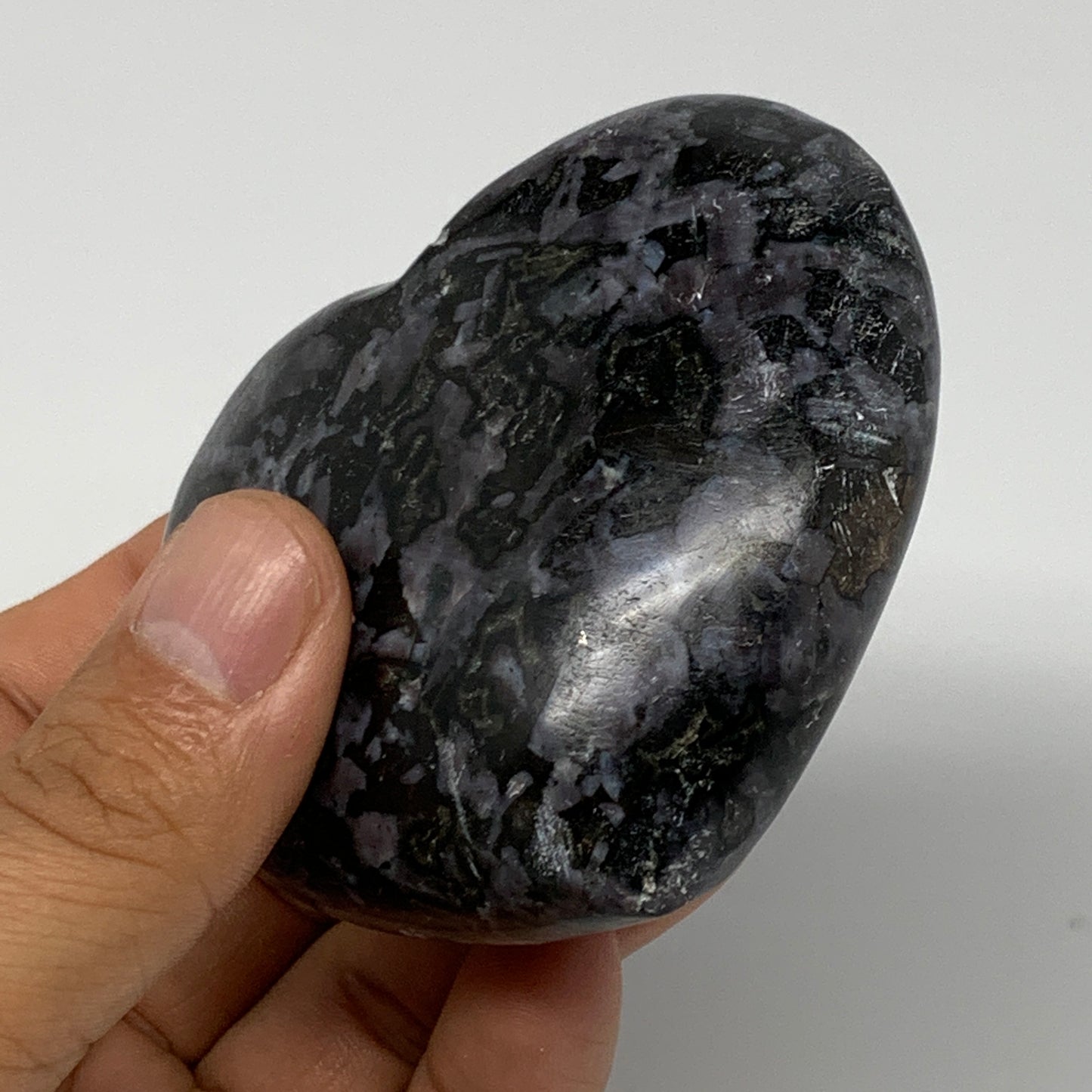 245.8g,2.7"x3"x1.2" Indigo Gabro Merlinite Heart Gemstone @Madagascar, B17641