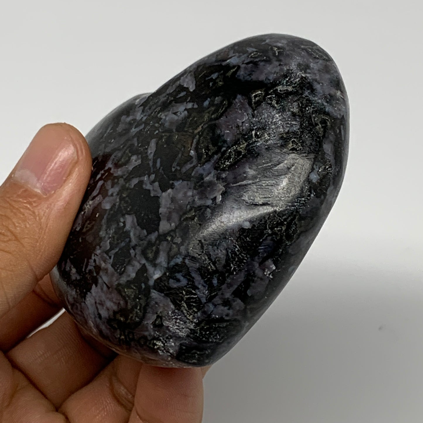 245.8g,2.7"x3"x1.2" Indigo Gabro Merlinite Heart Gemstone @Madagascar, B17641