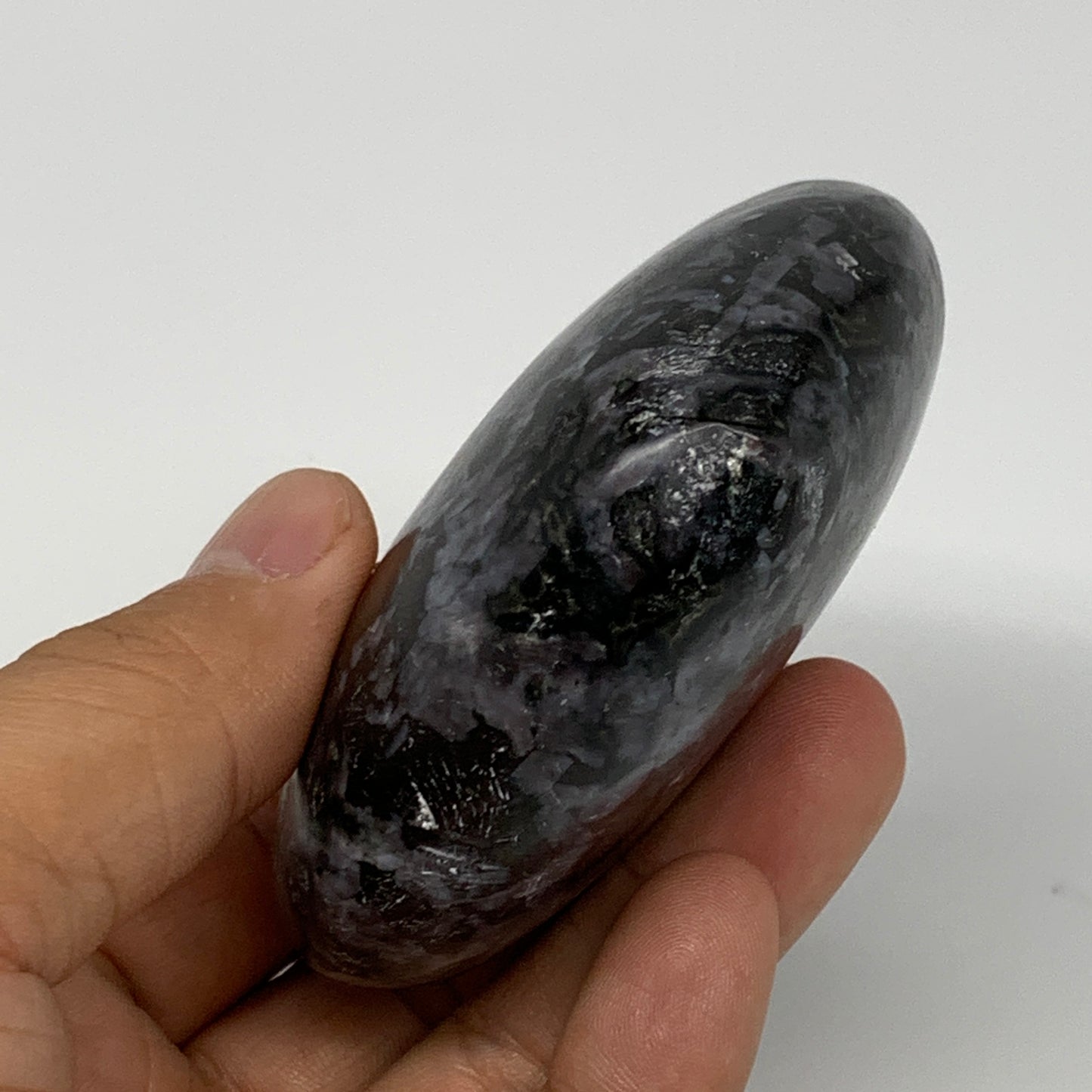 245.8g,2.7"x3"x1.2" Indigo Gabro Merlinite Heart Gemstone @Madagascar, B17641