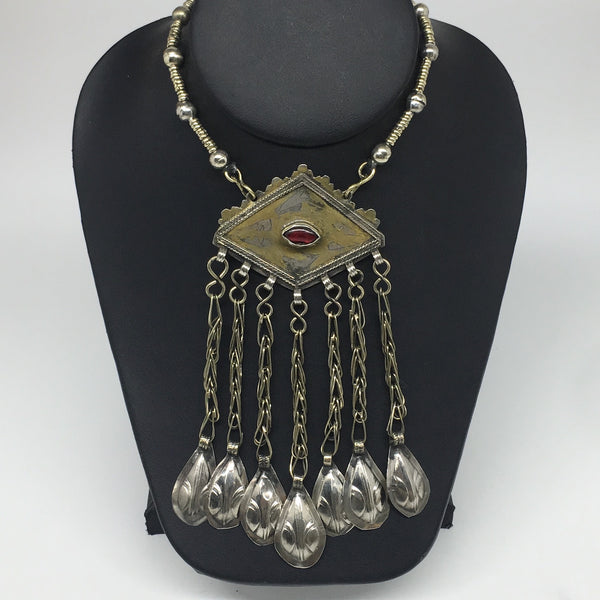 52.5g, 22" Old Turkmen Necklace Pendant Gold-Gilded Boho Statement,TN455