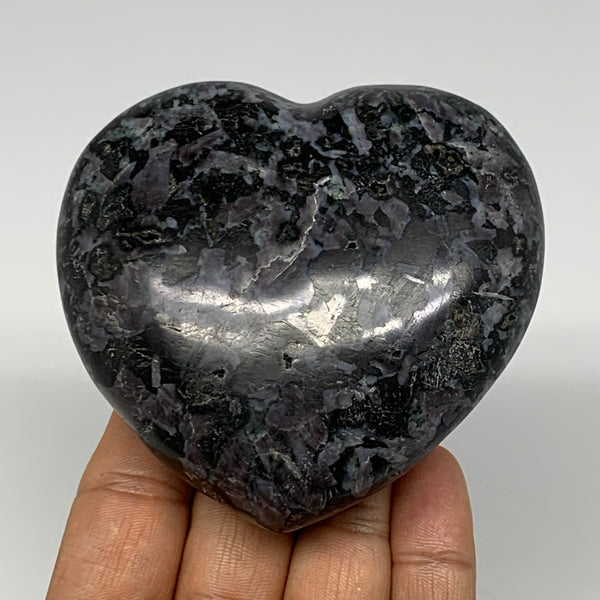 352g,3.1"x3.3"x1.4" Indigo Gabro Merlinite Heart Gemstone @Madagascar, B17642