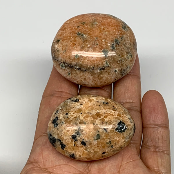 122.8g,1.8"-1.9",2pcs, Orange Calcite Palm-Stone Crystal Polished Reiki, B16082