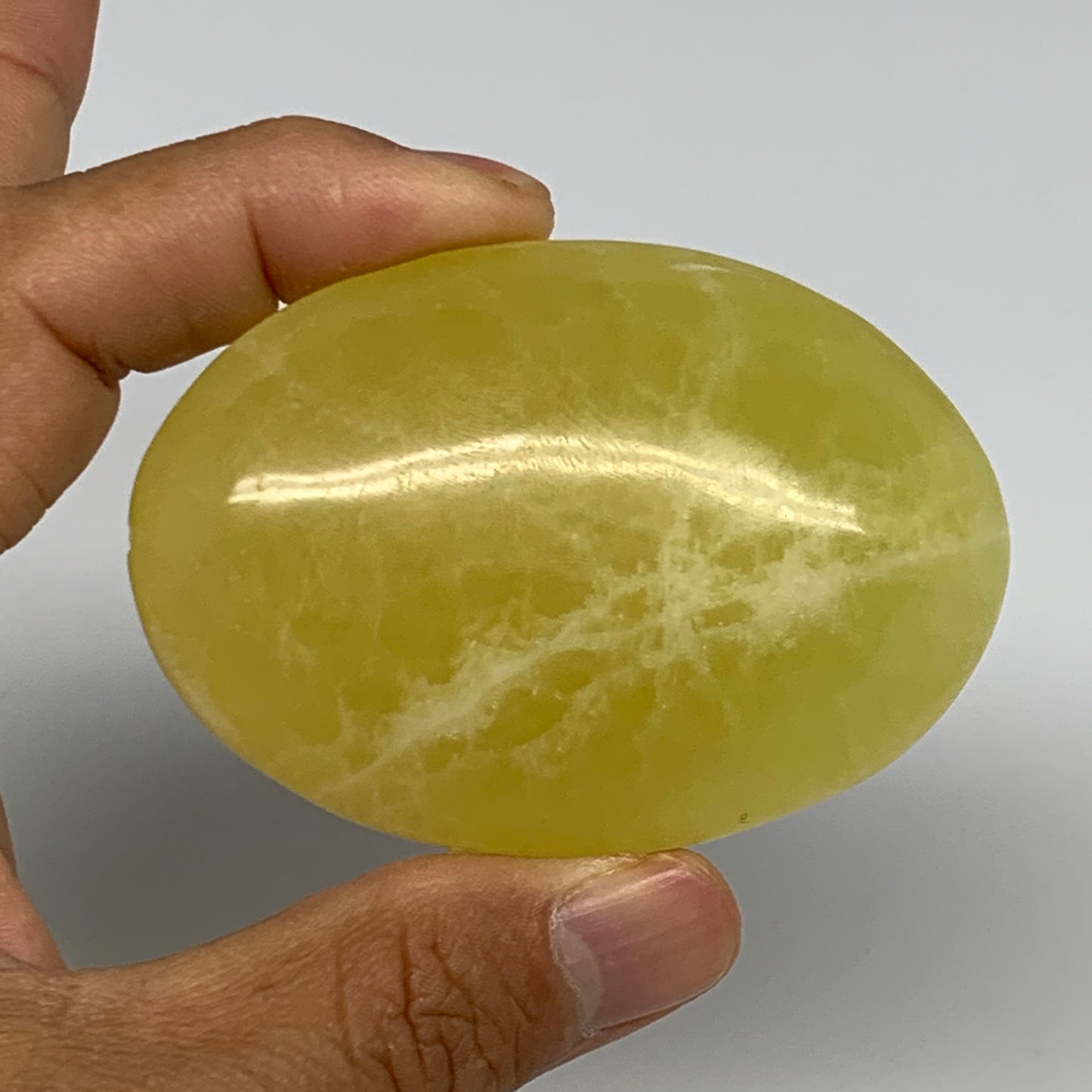 118.7g, 2.7"x1.9"x0.9", Lemon Calcite Palm-Stone Crystal Polished @Pakistan,B255