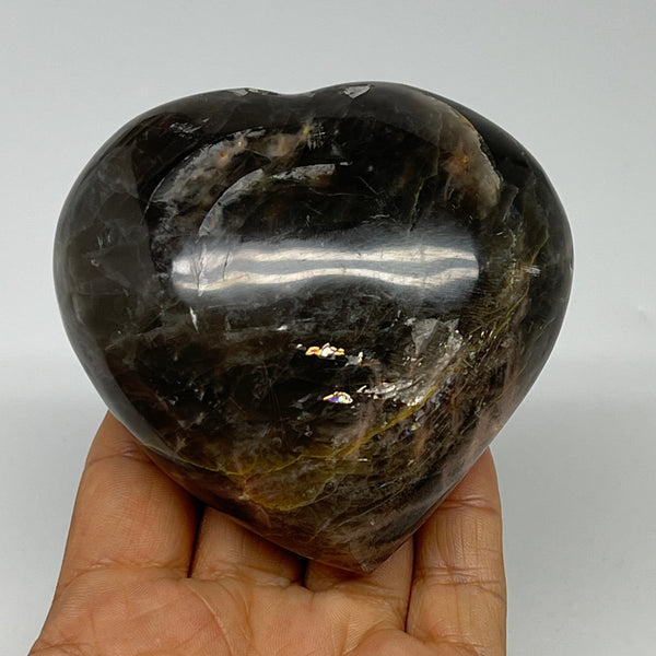 362.5g, 3.2"x3.3"x1.7", Black Moonstone Heart Polished Crystal Home Decor, B1984