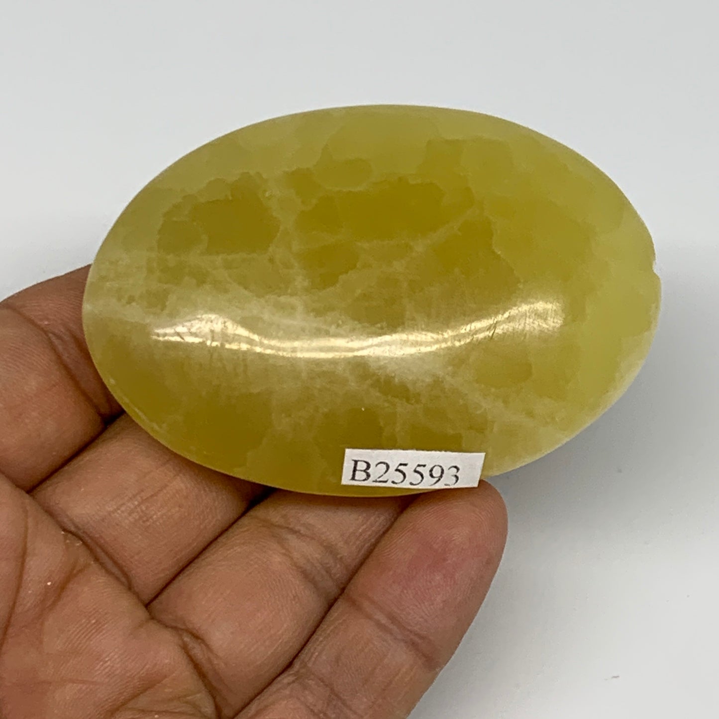 118.7g, 2.7"x1.9"x0.9", Lemon Calcite Palm-Stone Crystal Polished @Pakistan,B255