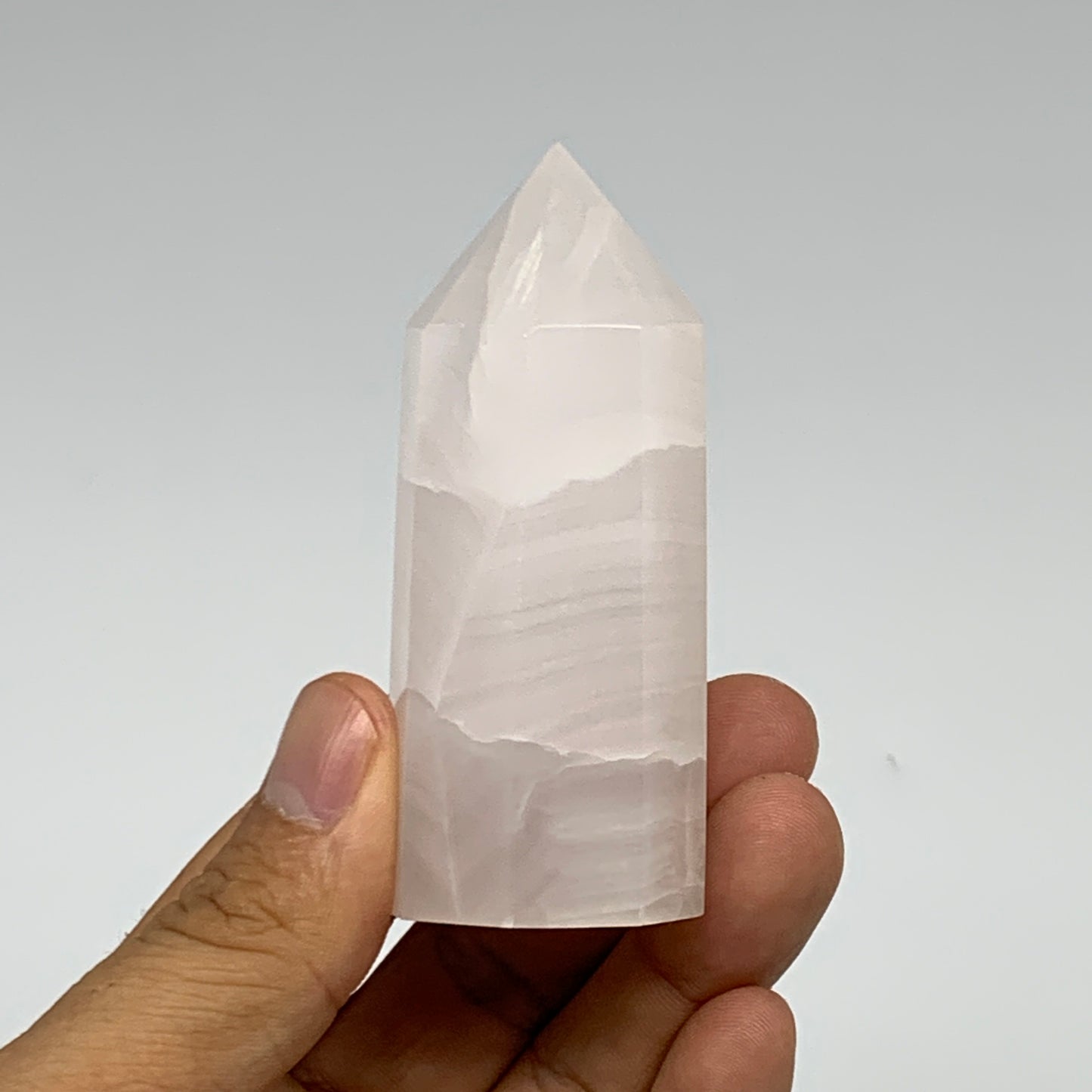 125.4g, 3"x1.2"  Pink Calcite Point Tower Obelisk Crystal, B23258