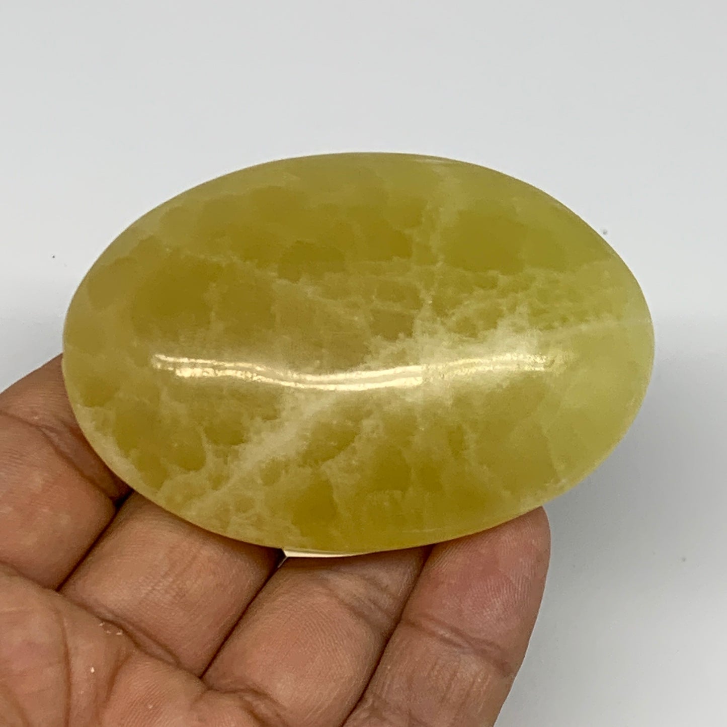 118.7g, 2.7"x1.9"x0.9", Lemon Calcite Palm-Stone Crystal Polished @Pakistan,B255