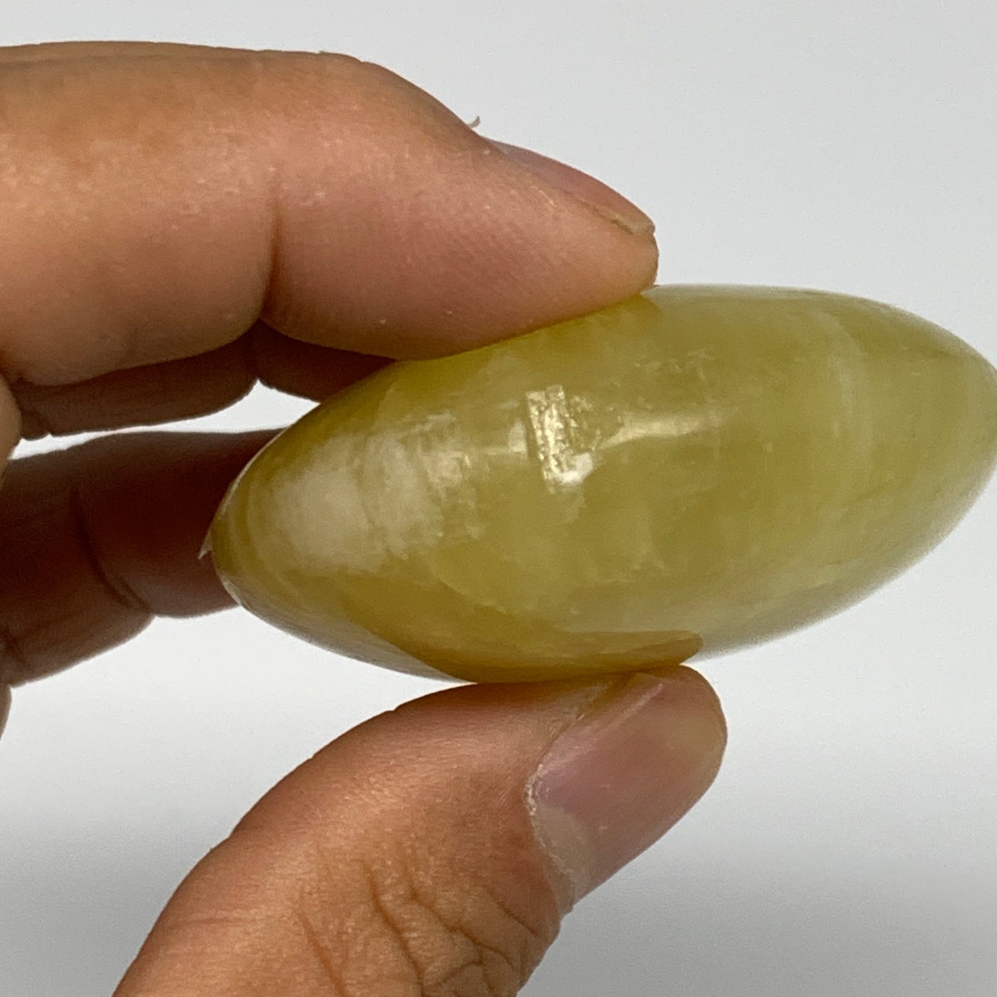 118.7g, 2.7"x1.9"x0.9", Lemon Calcite Palm-Stone Crystal Polished @Pakistan,B255