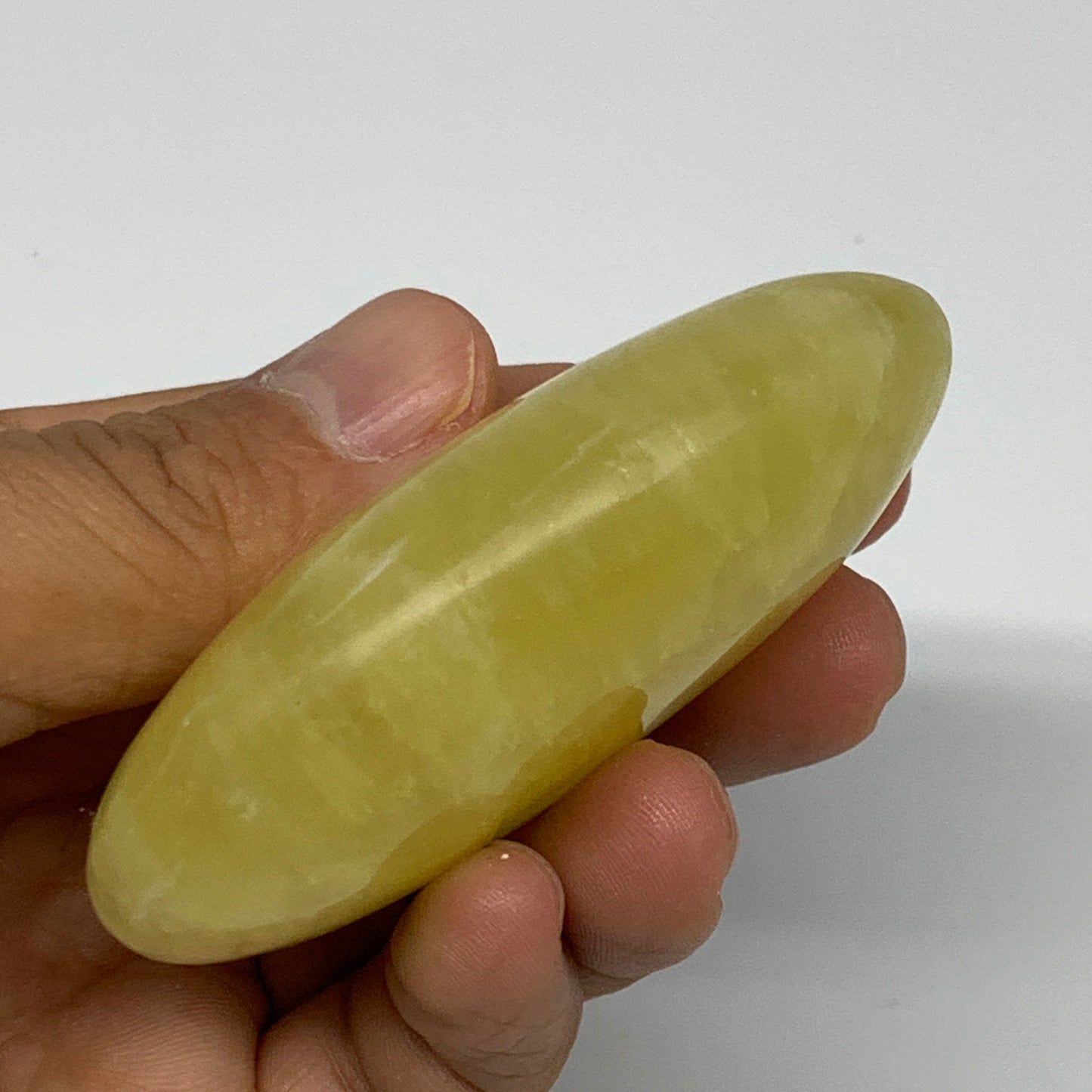 118.7g, 2.7"x1.9"x0.9", Lemon Calcite Palm-Stone Crystal Polished @Pakistan,B255